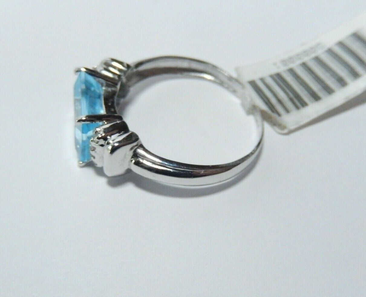 *NWT* 10K White Gold 2.50 CT Blue Topaz & Diamond Solitaire Ring Size 7.5