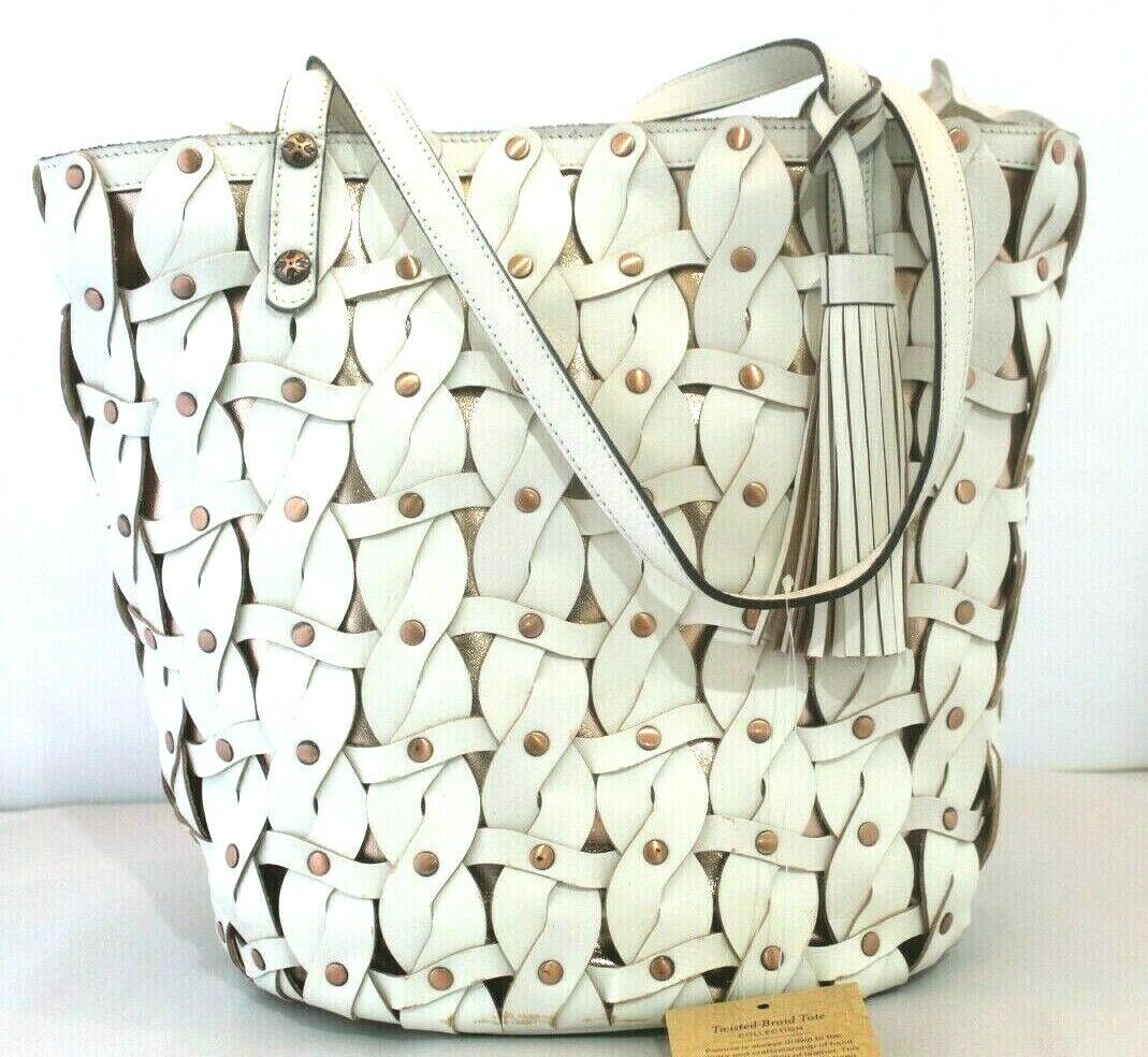 *NWT* $299. Patricia Nash Twisted Braid Tote White Italian Leather Mizzana Bag