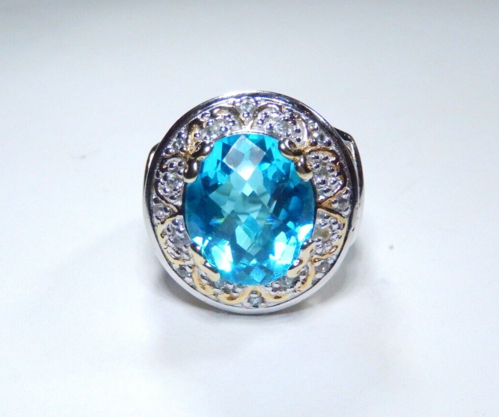 Michael Valitutti NH 12.0 CT BlueTopaz Gemstone Sterling Silver 15gm RING Sz 6.5