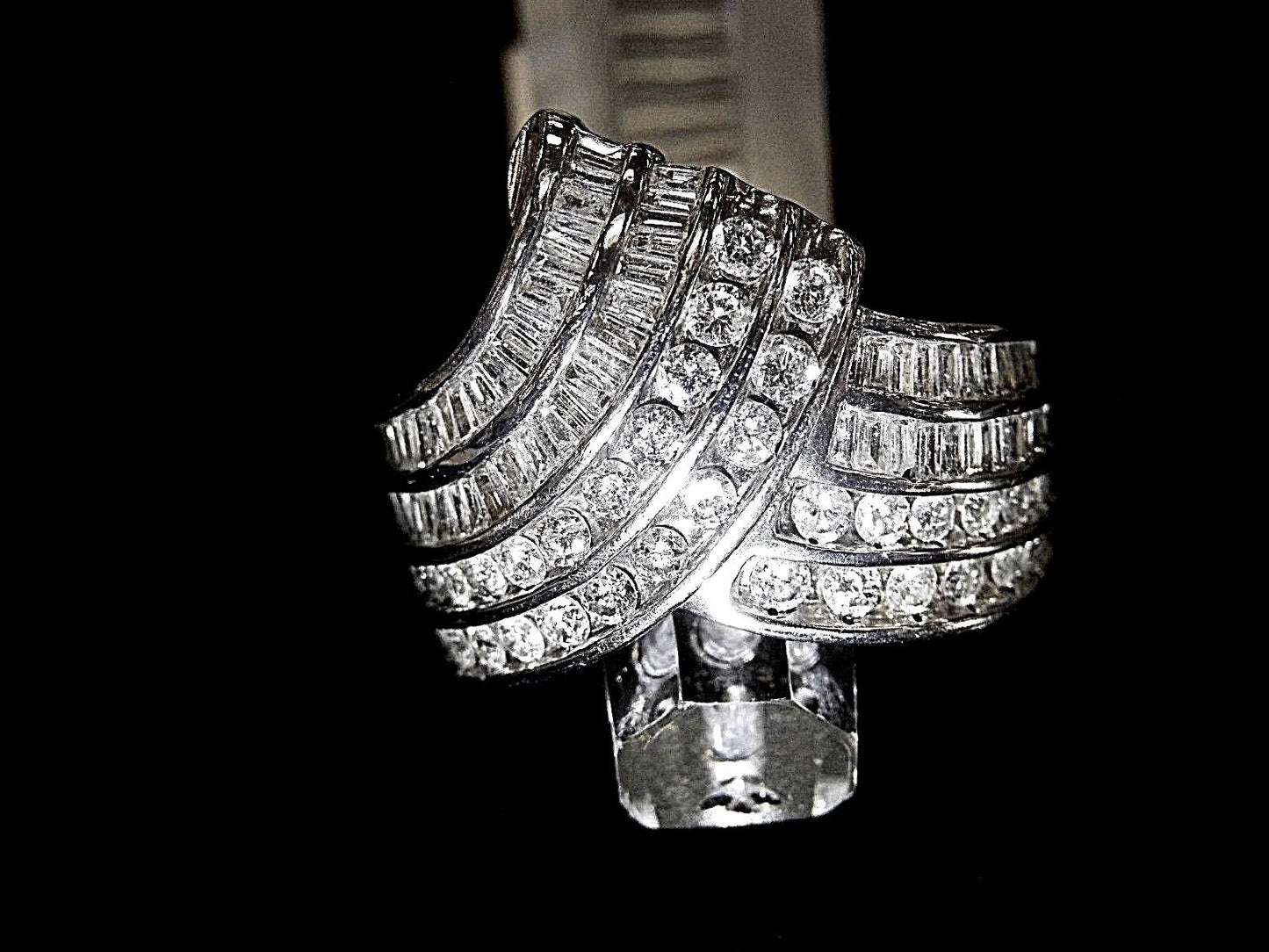*VINTAGE* 1 Ct Round & Baguette Natural Diamond Solid 10k White Gold Band Ring