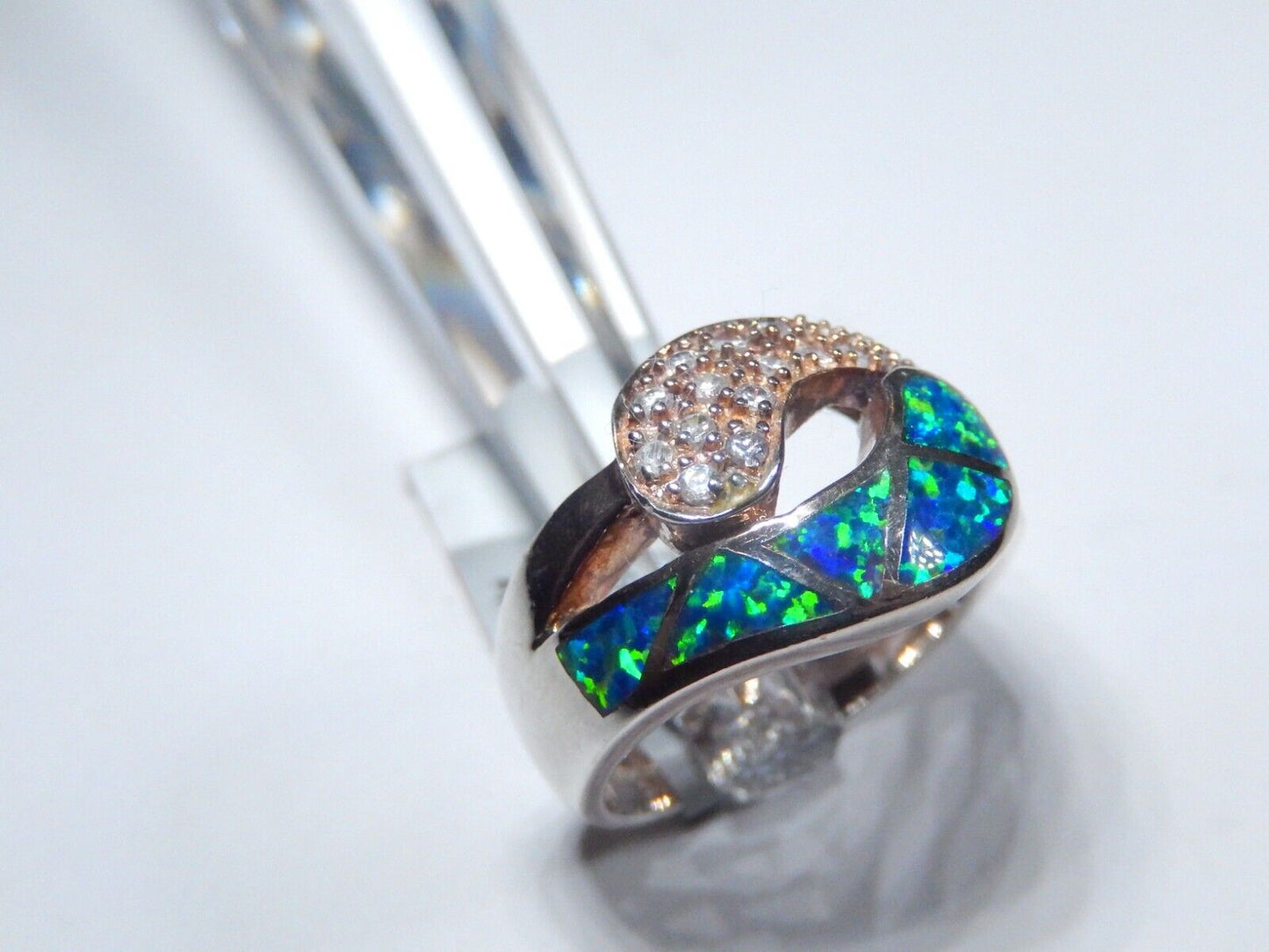*VINTAGE*  Sterling Silver  Fire Opal  & Cz  Ring 8.5