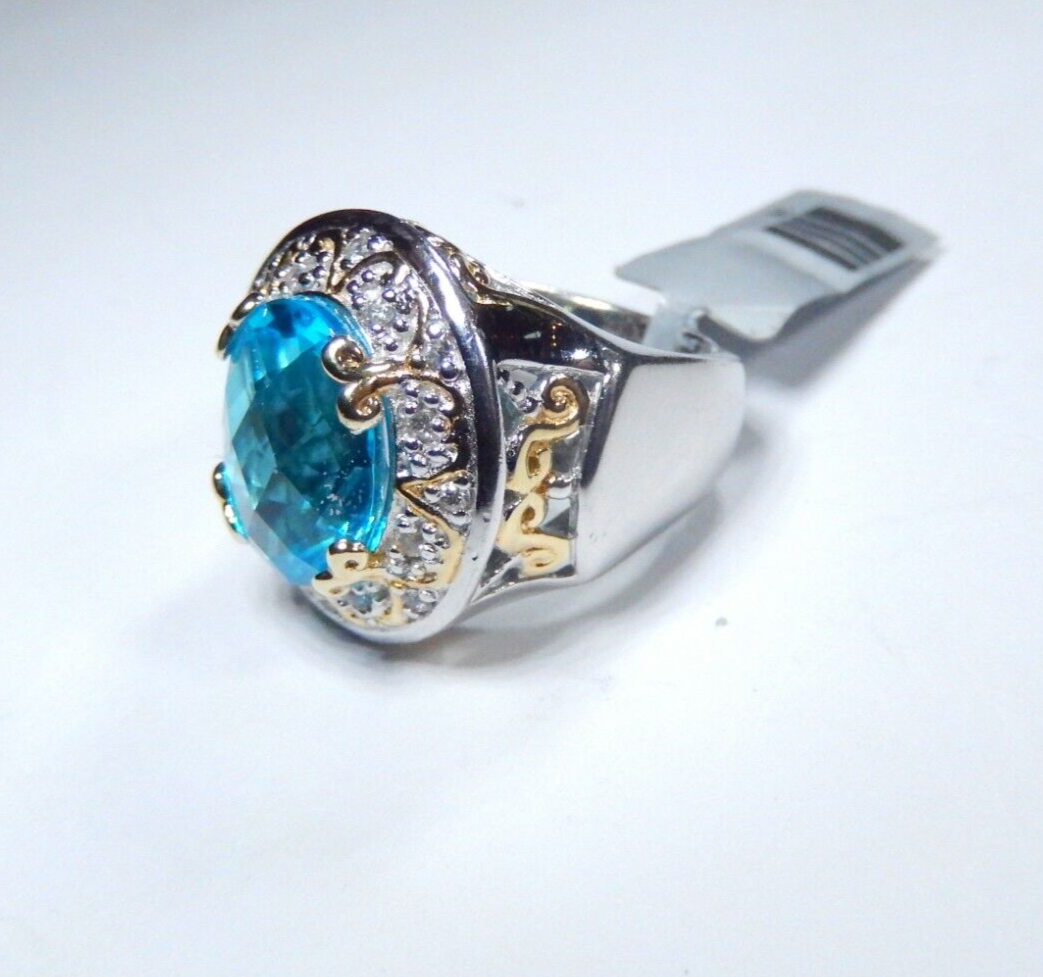 Michael Valitutti NH 12.0 CT BlueTopaz Gemstone Sterling Silver 15gm RING Sz 6.5