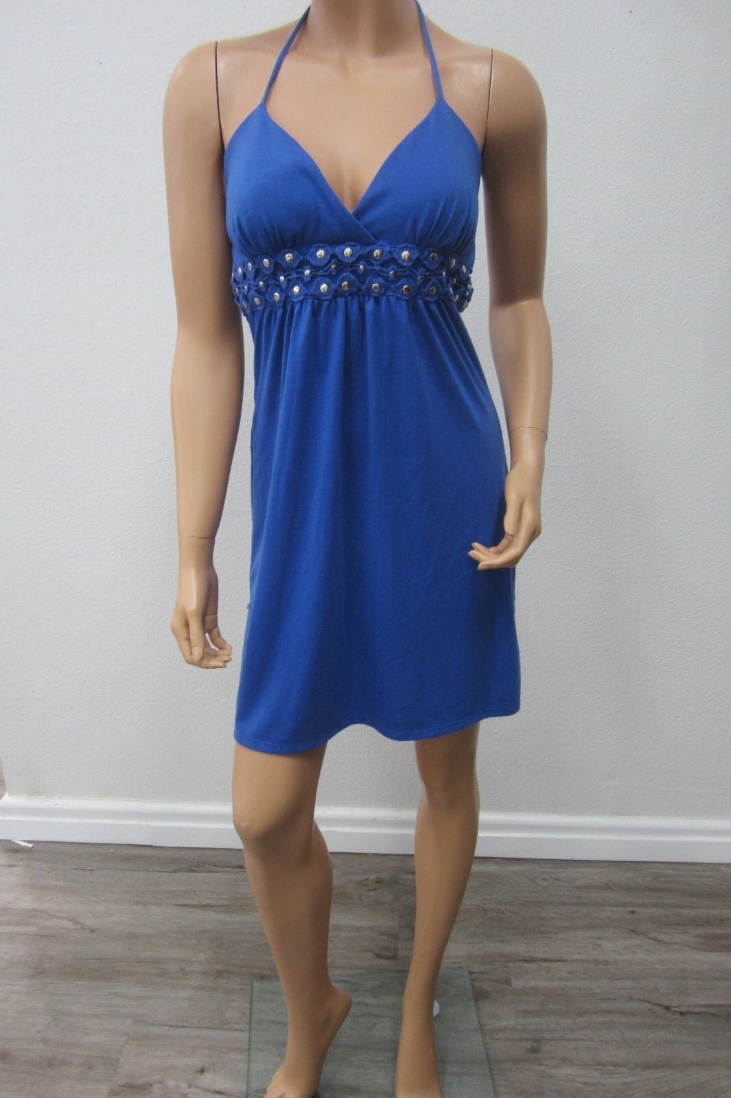 *NWT* My Michelle SEXY Dress Blue HalterStudded  Stretch Knit Lined Size Small