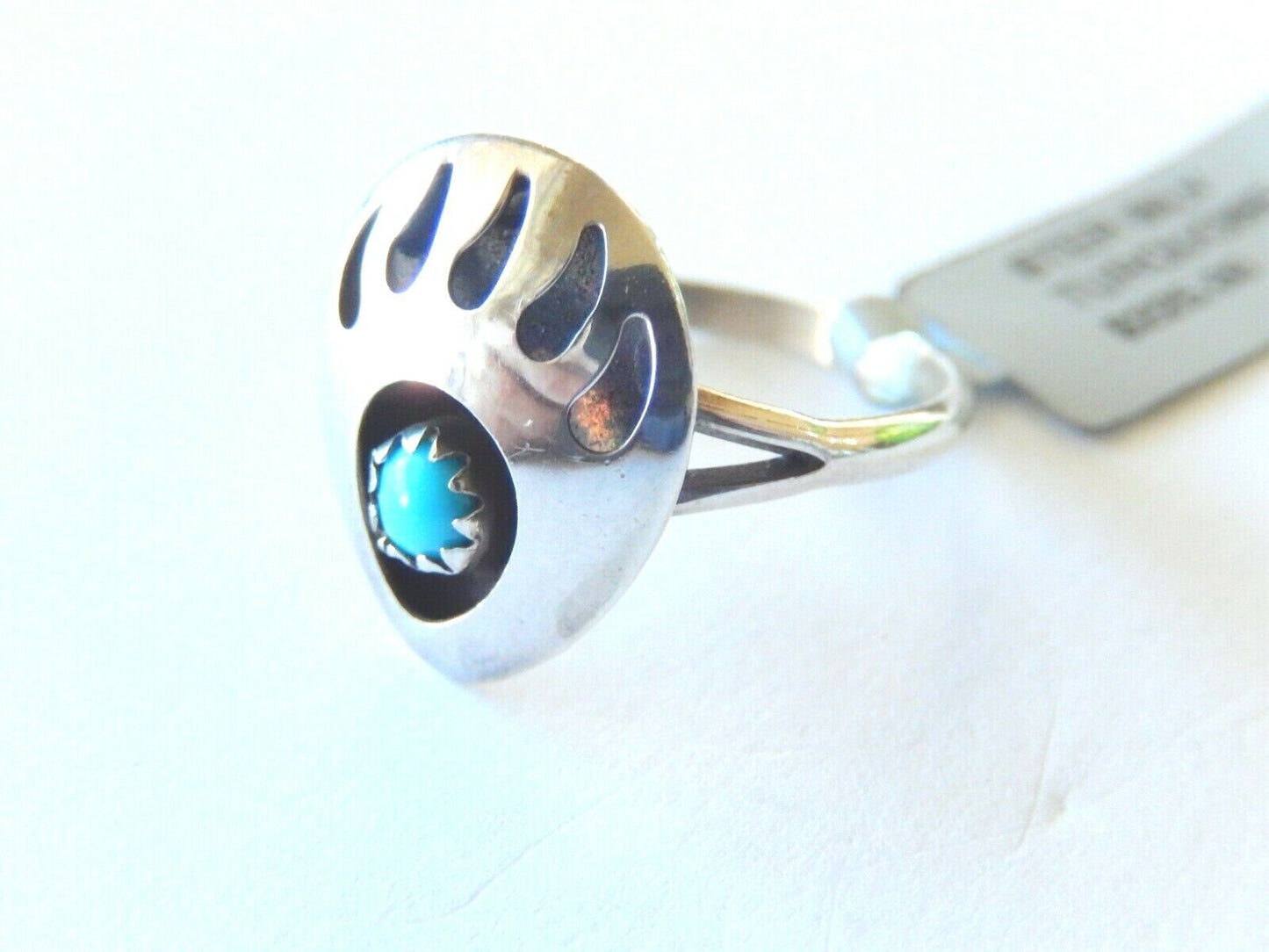 *VINTAGE*  Native Amer. Sterling Silver Turquoise Bear Claw Design Ring Sz 7.75