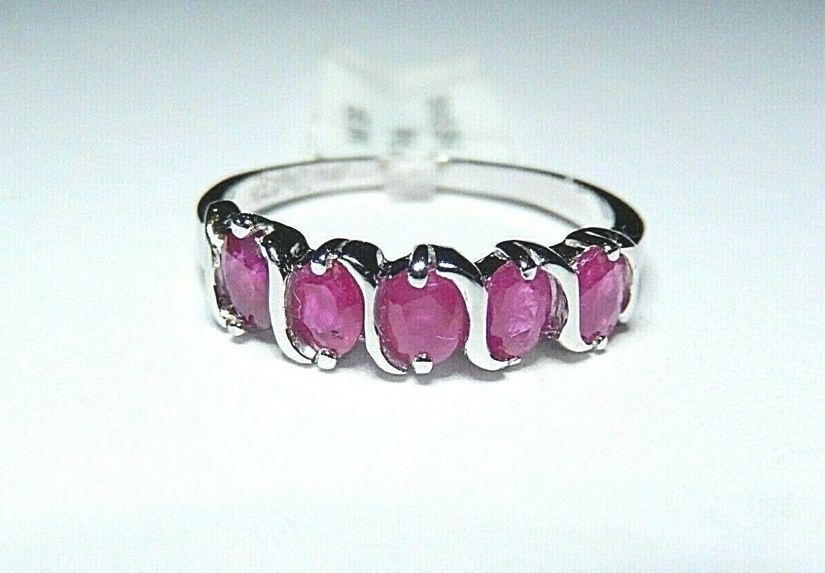 *NWT* 14K White Gold  Genuine 1.00CT Natural Ruby Ladies Band Ring Sz 7.25