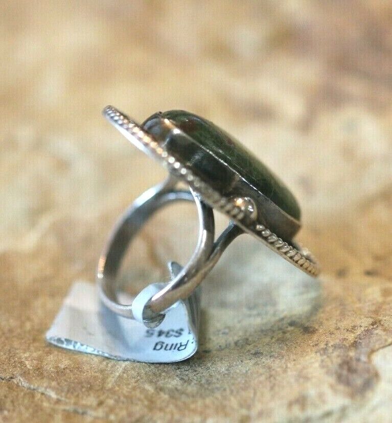 *VINTAGE*  Artist JLL Mexico Large Sterling Silver Green Turquoise Ring Size 5.5