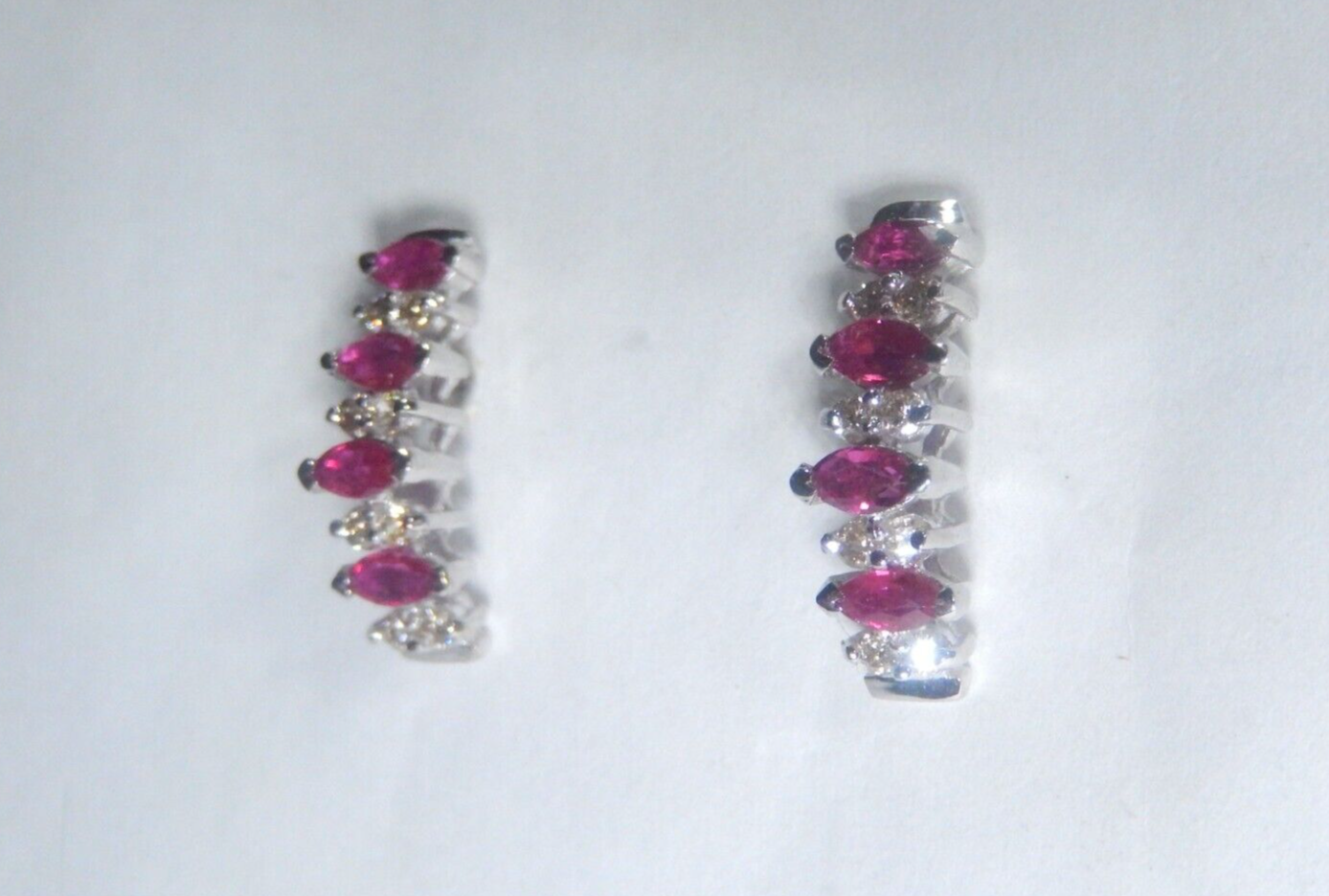 14K White Gold  .50CT TW Natural Ruby Diamond Post Cluster Earrings