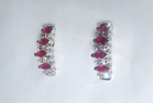 14K White Gold  .50CT TW Natural Ruby Diamond Post Cluster Earrings