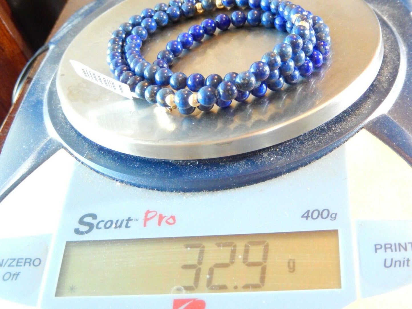 *VINTAGE*  14k Yellow Gold 4mm Bead and 6mm Lapis Bead Necklace 24" long