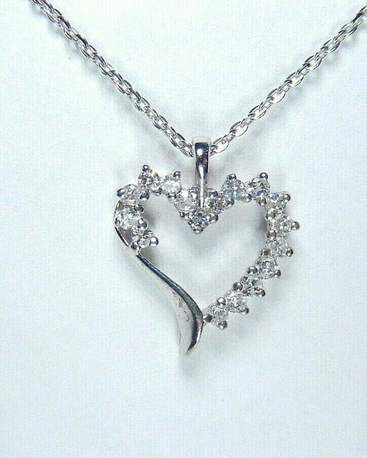 *VINTAGE* 10k White Gold .50CT Natural Diamond Heart Pendant  w/18" Chain