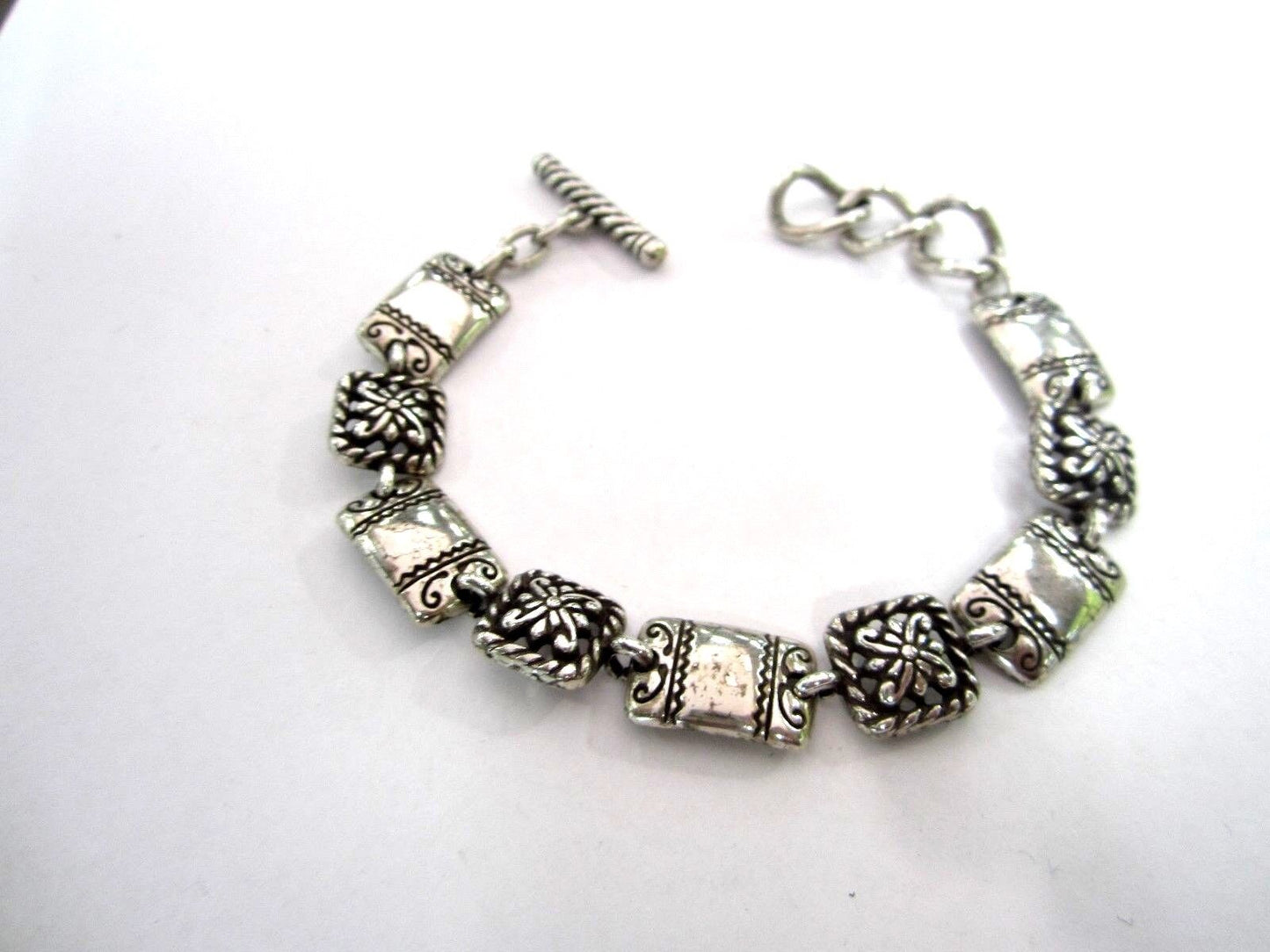 RETIRED Brighton Decorative Square & Retangle Silvertone Link Bracelet