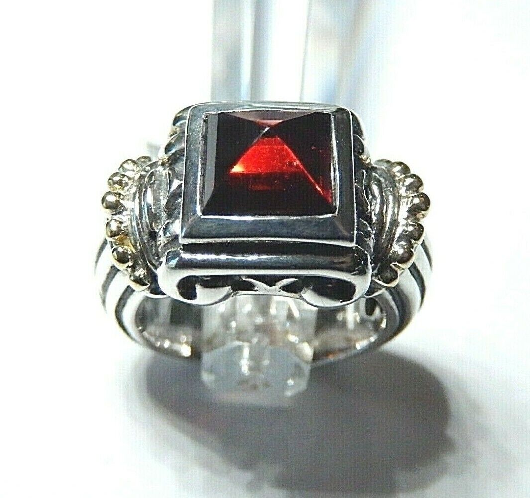 *VINTAGE* 18k Yellow Gold And 925 Sterling Silver 3.00CT Garnet Ring Size 5.25