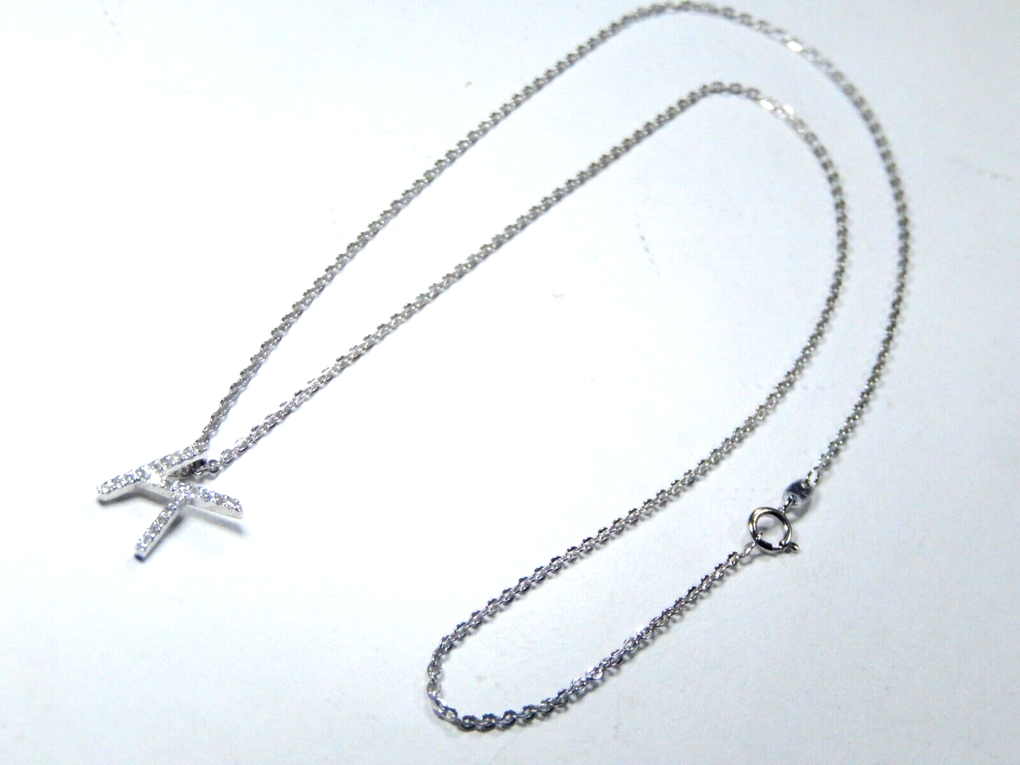 14K White Gold 22 Natural .25CT Diamond Letter K Initial Pendant w/18"chain