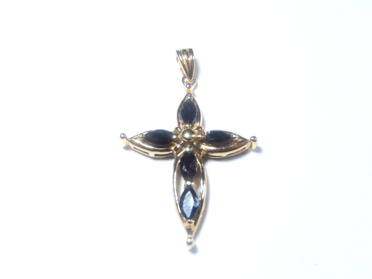 Vermail Gold over Sterling Silver 925 Natural 1.25CT Sapphire Cross Pendant