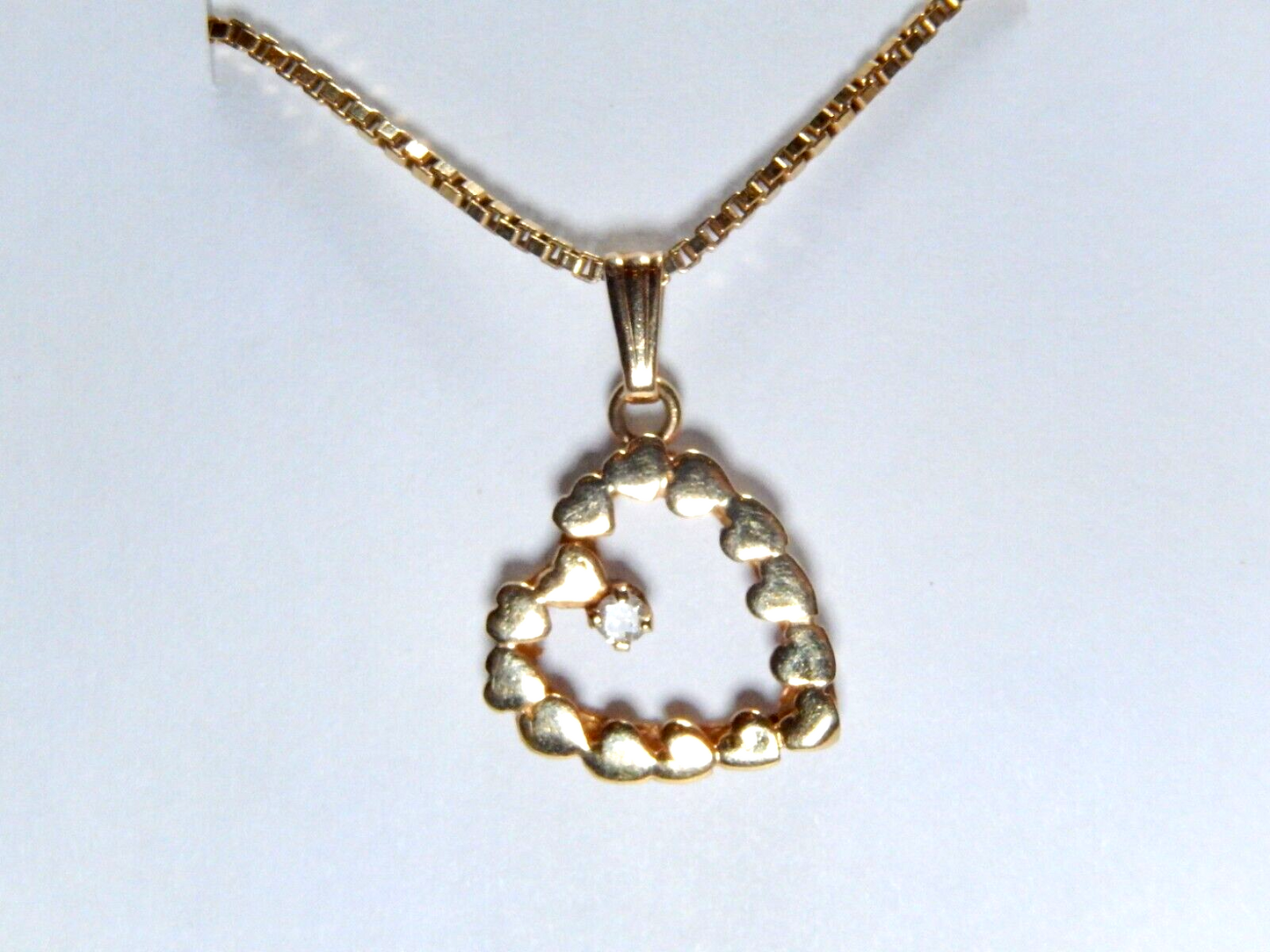 *VINTAGE*  14k Yellow Gold Diamond Heart Pendant Necklace & Thick 15" Box Chain