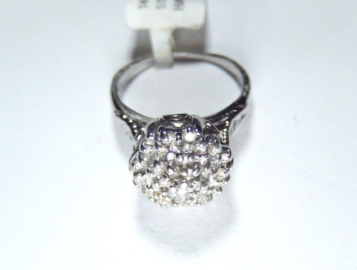 *VINTAGE*   14k White Gold Round .33CT Natural Diamond Cocktail Ring Size 5.5
