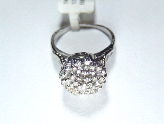 *VINTAGE*   14k White Gold Round .33CT Natural Diamond Cocktail Ring Size 5.5