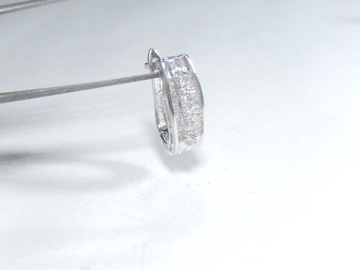 14K White Gold .50CT NATURAL ROUND &BAGUETTES DIAMOND CLUSTER EARRINGS