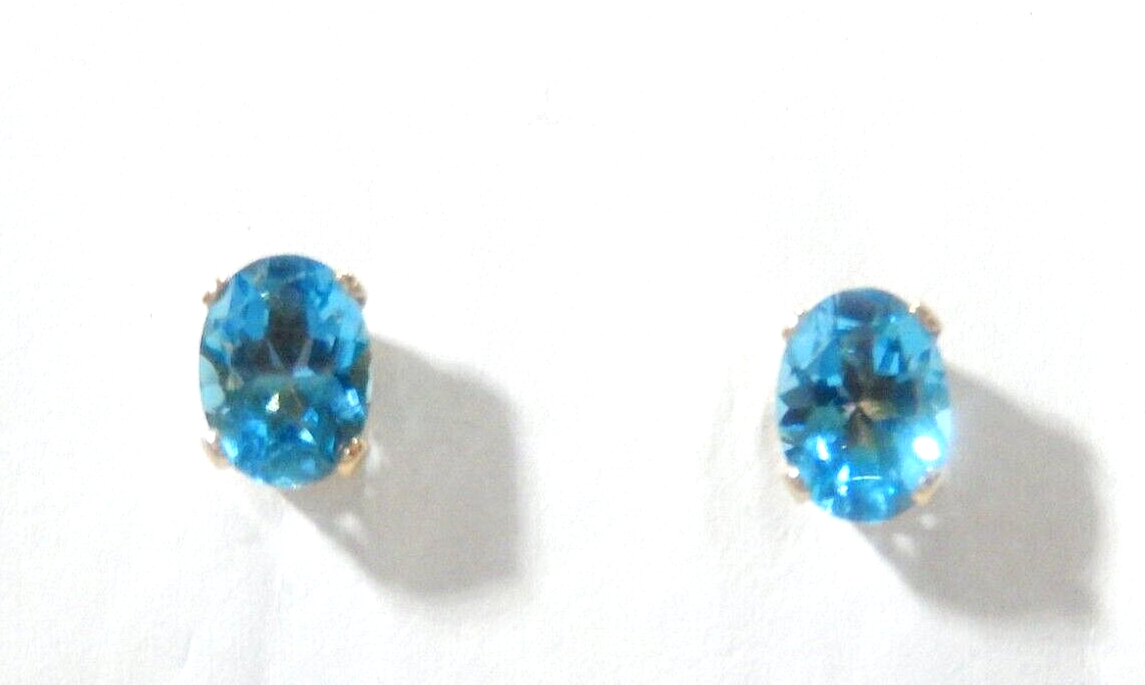 *NWT*  14k Yellow Gold 1.50CT  Oval-Cut London Blue Topaz Womens Stud Earrings