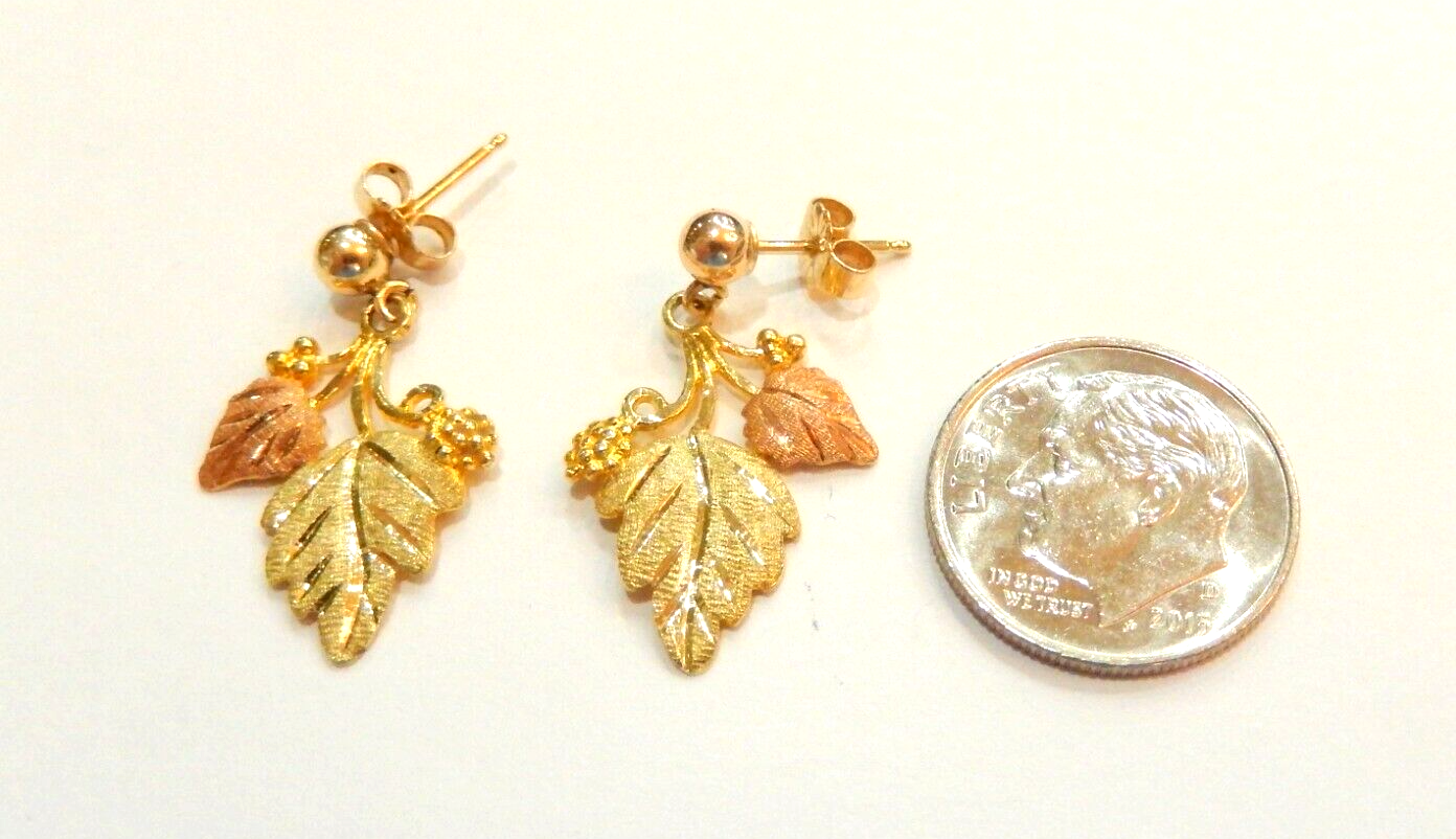10K Tri-Color Black Hills Gold Dangle Leaf Earrings