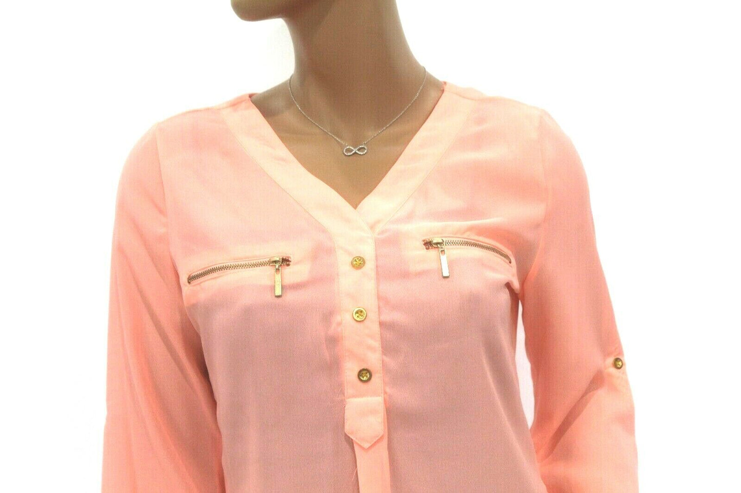 *MINT* Rue21 Women's Sz Med Long Sleeve CoralPullover Sheer Blouse High Low Top