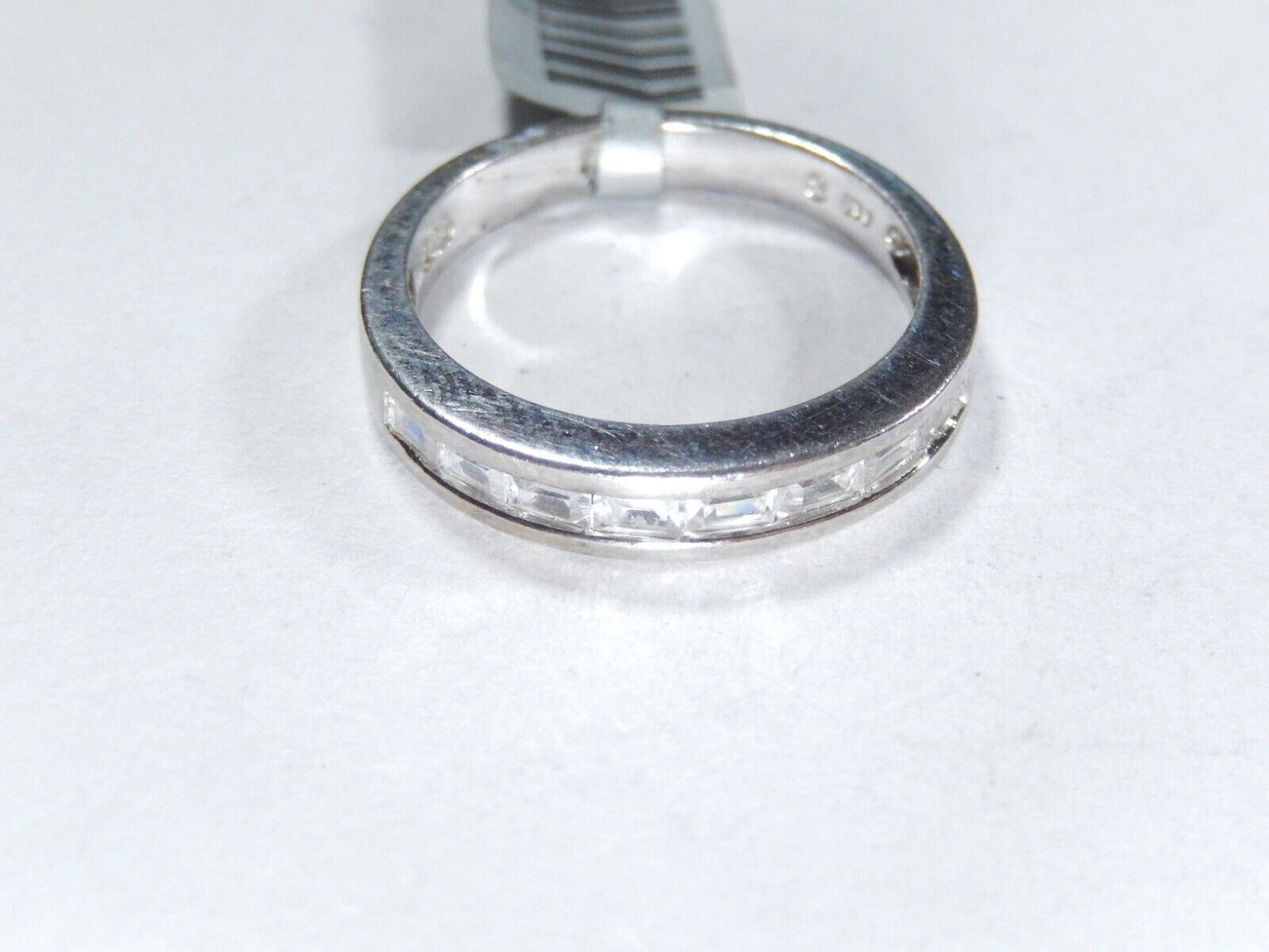 *VINTAGE*  Sterling Silver .75 CT Emerald Cut CZ 3.25mm Wedding Band Ring Size 8