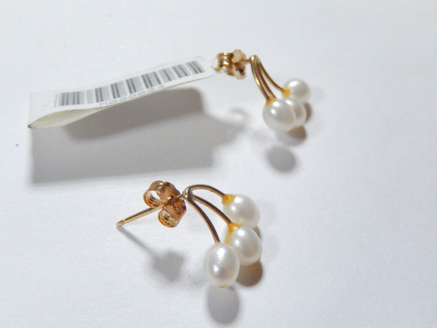 *NEW*  14k Yellow Gold Three Pearl Earrings