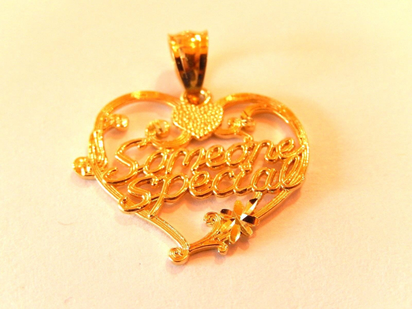 14K Yellow Gold  Diamond Cut 'Someone Special' Heart Love Charm Pendant