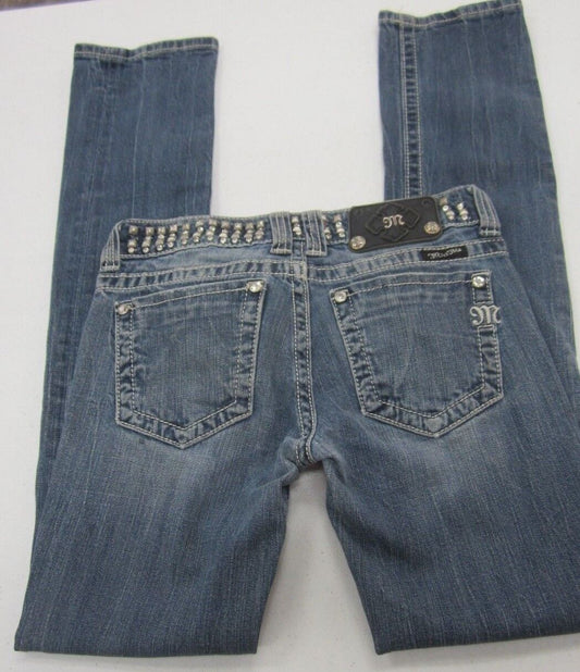 Miss Me JP5130ST Straight Studded Rhinestone Stretch Blue Jeans size 26 x 32