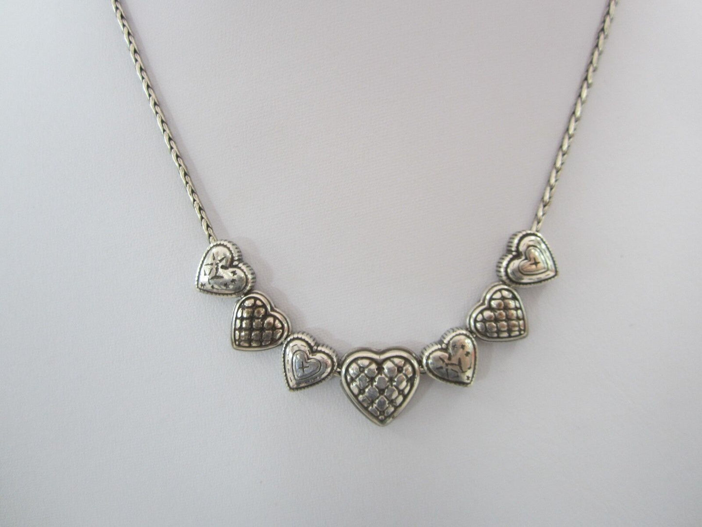 RETIRED BRIGHTON SILVERTONE ORNATE SLIDER MULTI CHARM HEART CHAIN NECKLACE