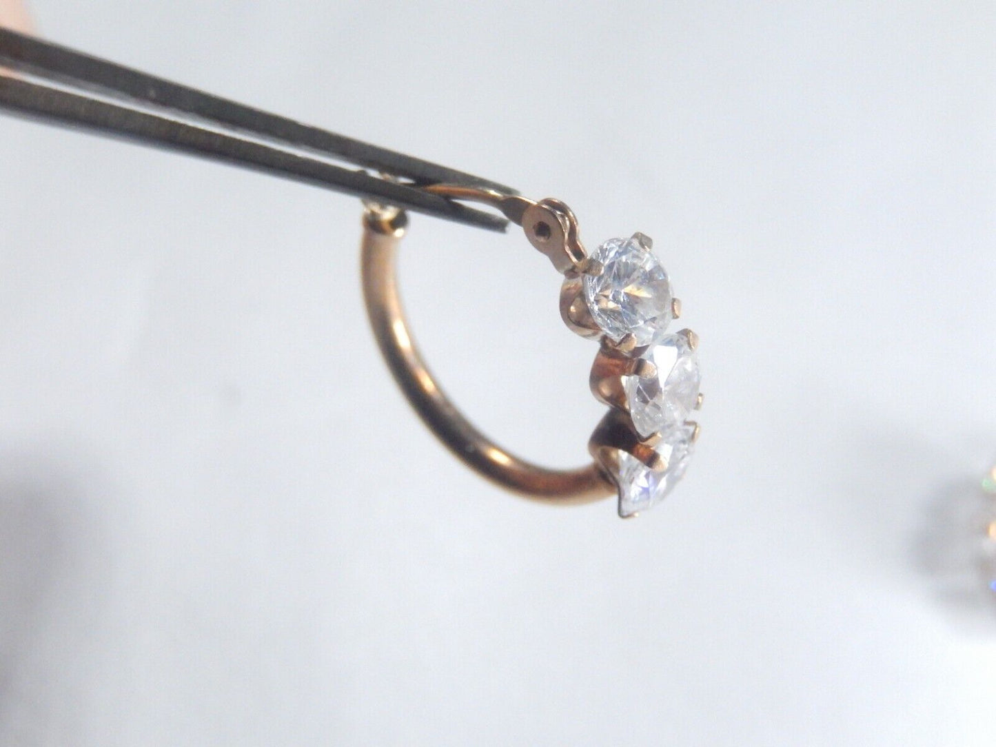 *VINTAGE*  10K Yellow Gold 1.50 CT Cubic Zirconia 17mm  Hoop Earrings