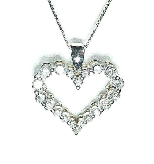 *VINTAGE* 18K White Gold Round Extremely Bright VVS 1CT Diamond Heart Pendant
