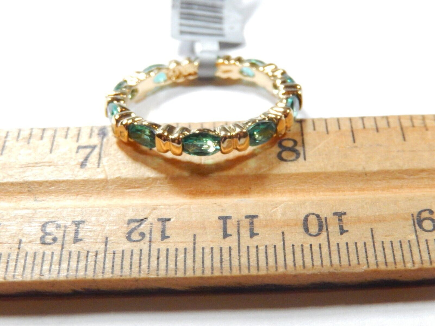 *VINTAGE* Gold Vermeil Sterling Silver Lab Created EMERALD ETERNITY RING Sz 9.75