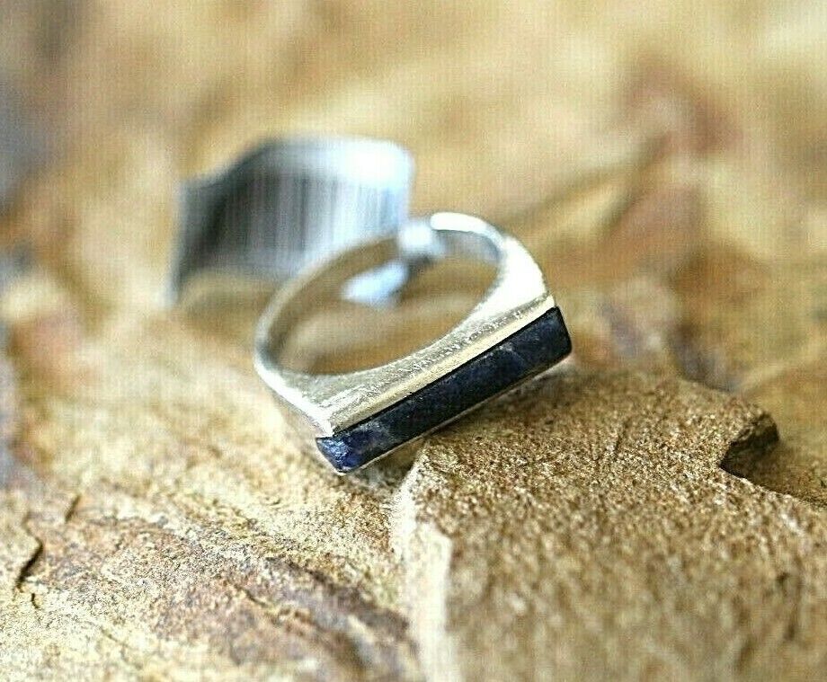 Vintage Mexico Signed Sterling Silver Lapis Lazuli 5.5mm Wide Band Ring Sz 8.5