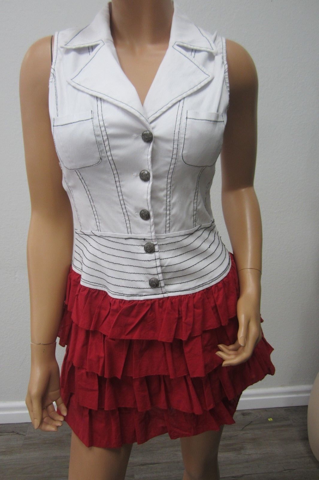 *NWT*  LYDIA SUPER CUTE Red/White Collar Ruffle Dress Size Medium