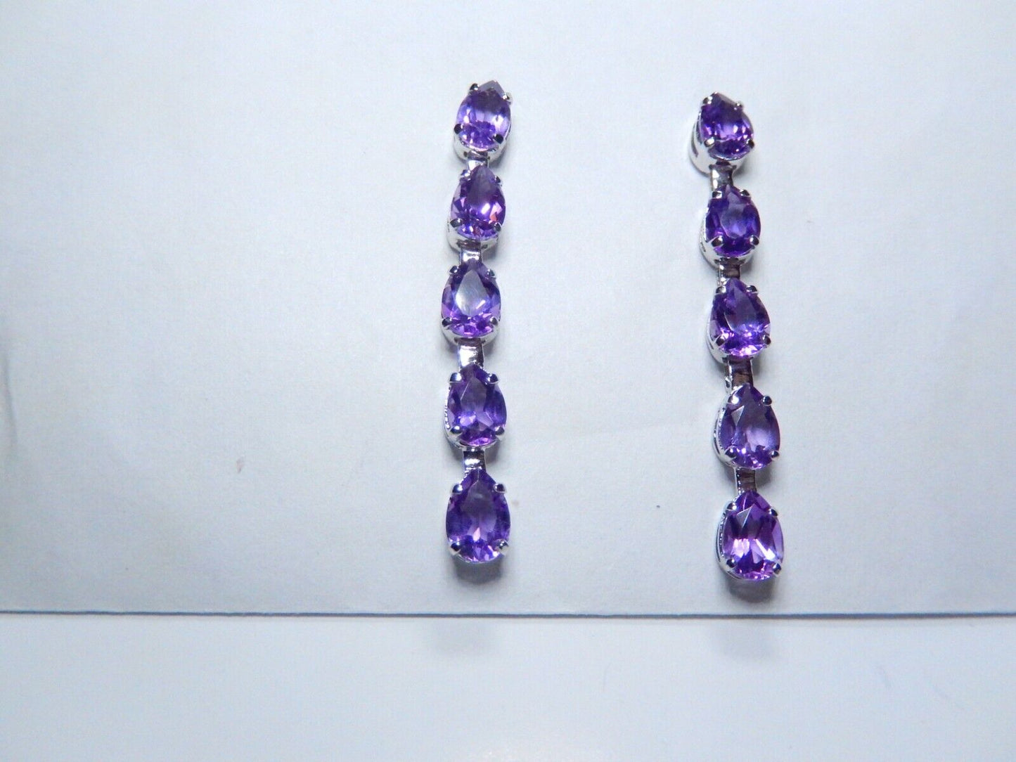 BEAUTIFUL 14K White Gold 1.5" Amethyst 3.33 CT Drop Dangle Earrings Stunning!!