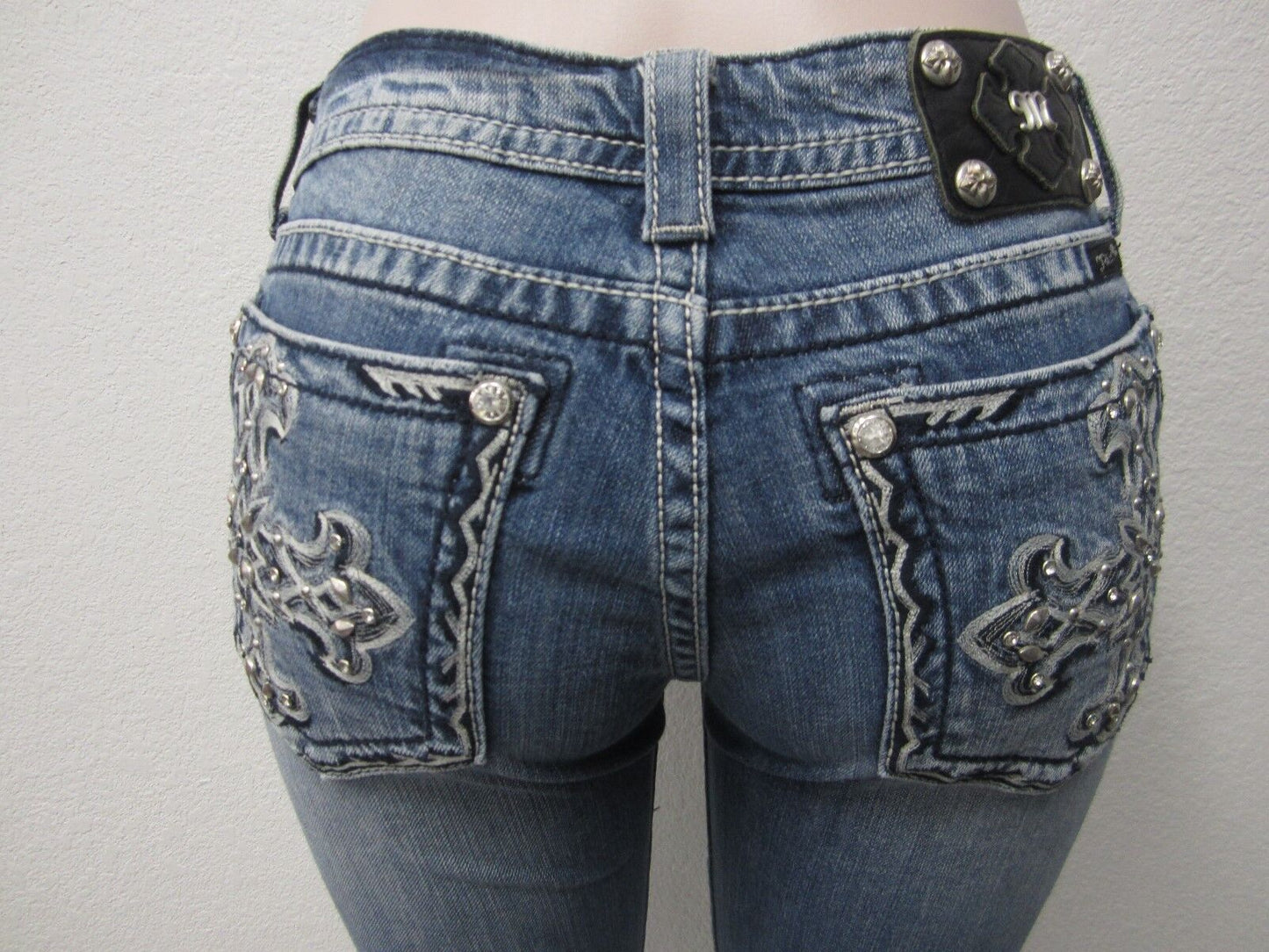 MISS ME WOMEN'S JP5409B EMBELLISHED POCKETS PREMIUM BOOT CUT JEANS Sz 29 x 27