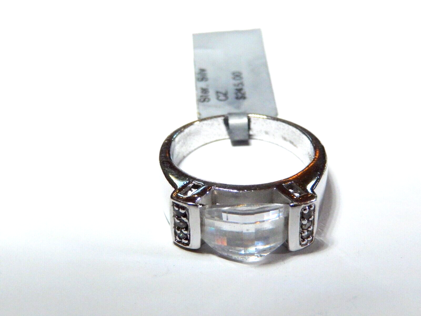 *VINTAGE* Checkerboard Cubic Zirconia 925 Sterling Silver Ring Size 7
