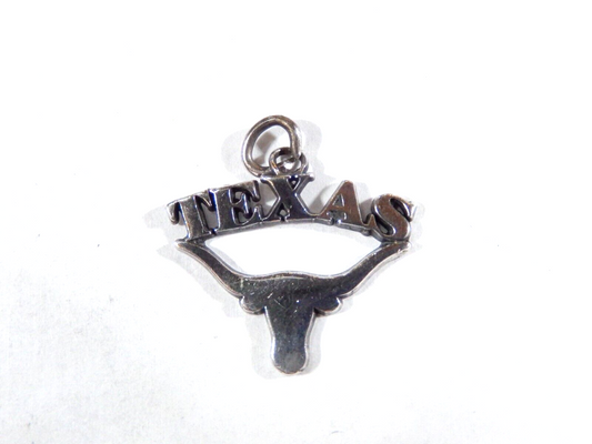 Sterling Silver 21 x 20mm Says Texas on Texas Longhorn Charm/Pendant