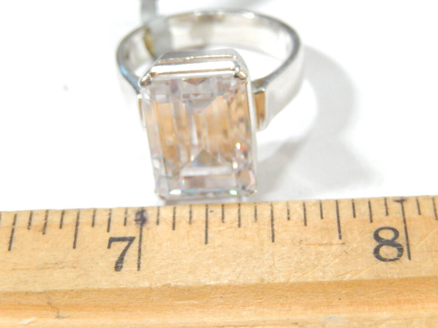 *VINTAGE*  Sterling Silver Solitaire 10.0CT White Emerald Cut CZ  Ring Size 7.75