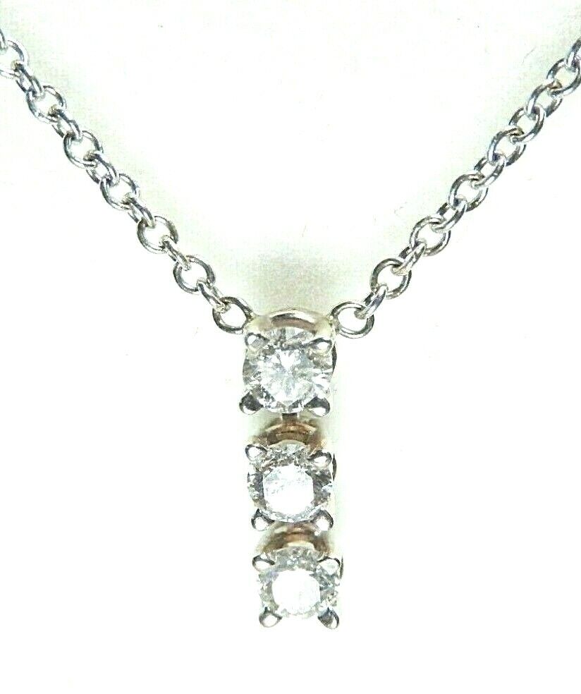 1/3CT Three Diamond Pendant Necklace 14K White Gold Past Present Future - 20"