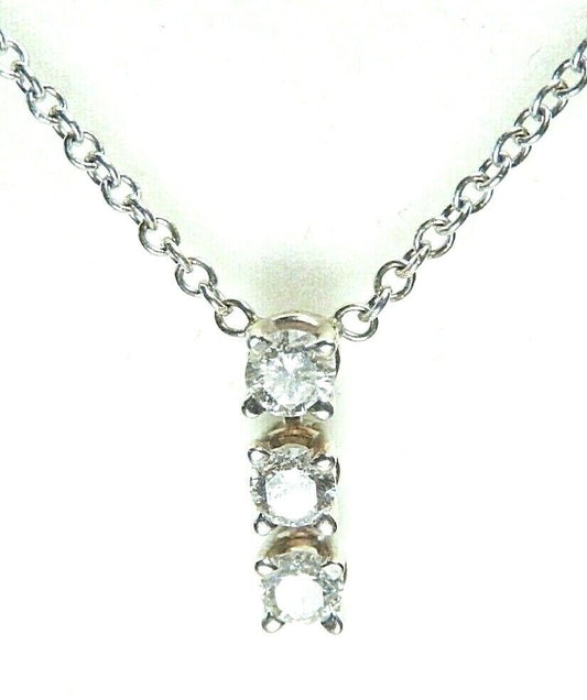 1/3CT Three Diamond Pendant Necklace 14K White Gold Past Present Future - 20"