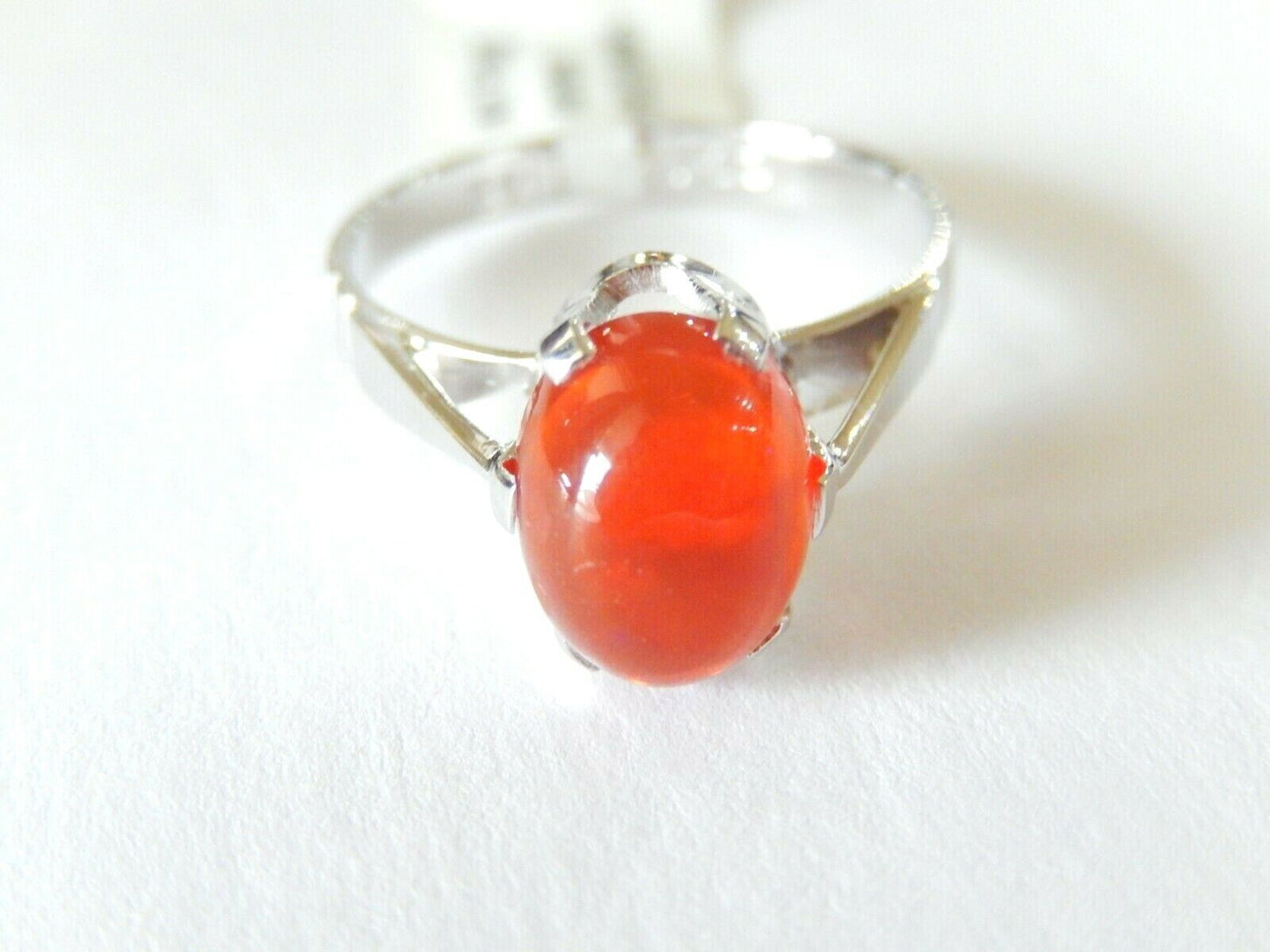 *NWT* 14k White Gold 9mm x 7mm 1CT Cabochon Orange Amber  Ring 6.5