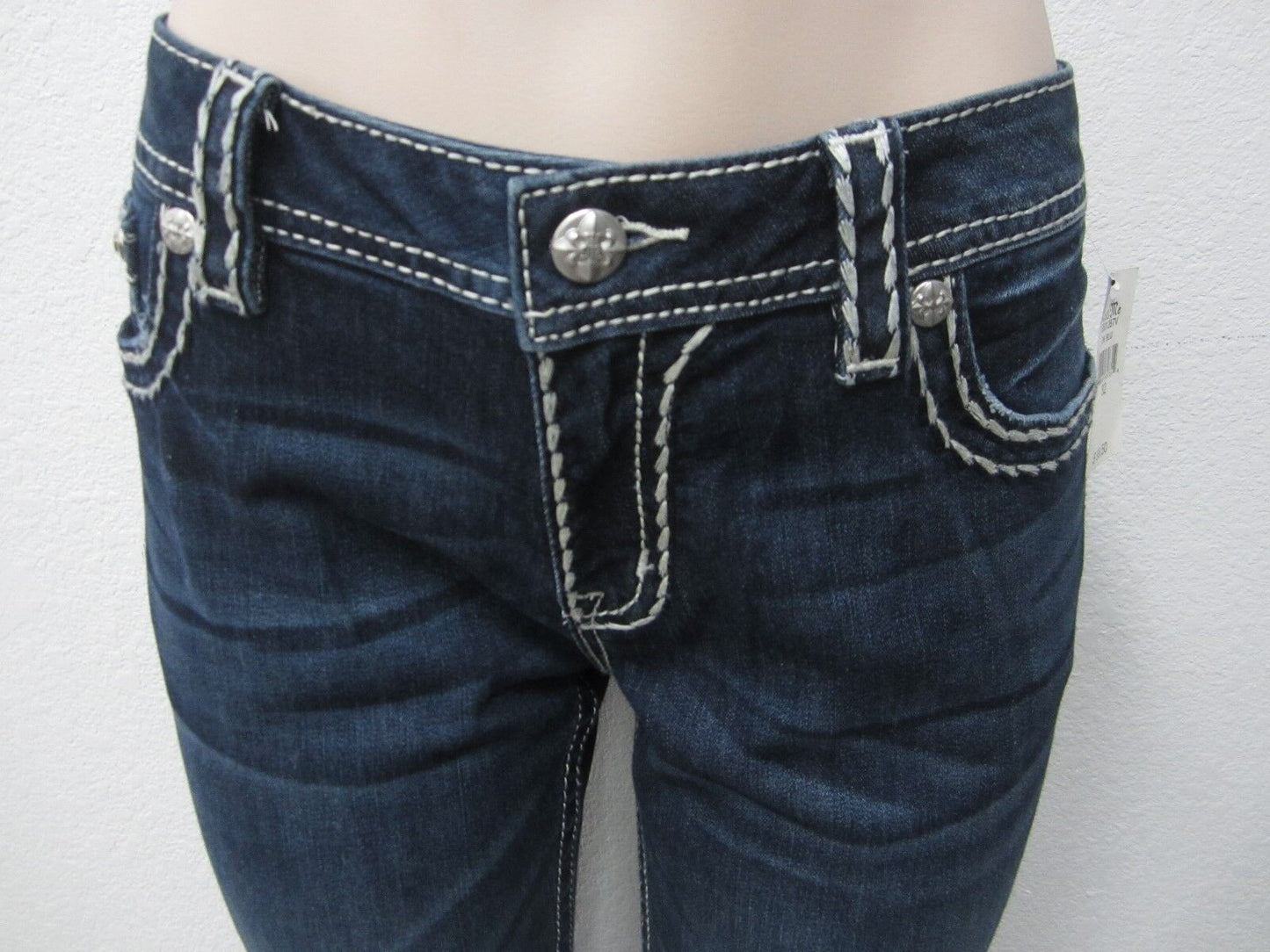NWT MISS ME JS5012B7V WOMENS LOOSE SADDLE STITCH DARK BOOT CUT JEANS SIZE 29x32