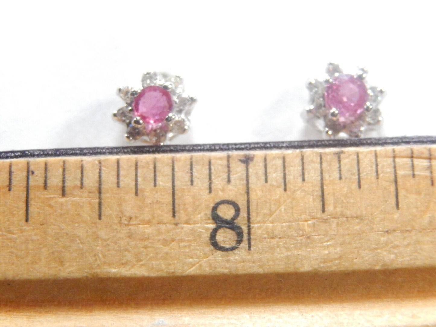 14K  White Gold  .50CT TW  Natural Ruby  & Diamond Post Earrings