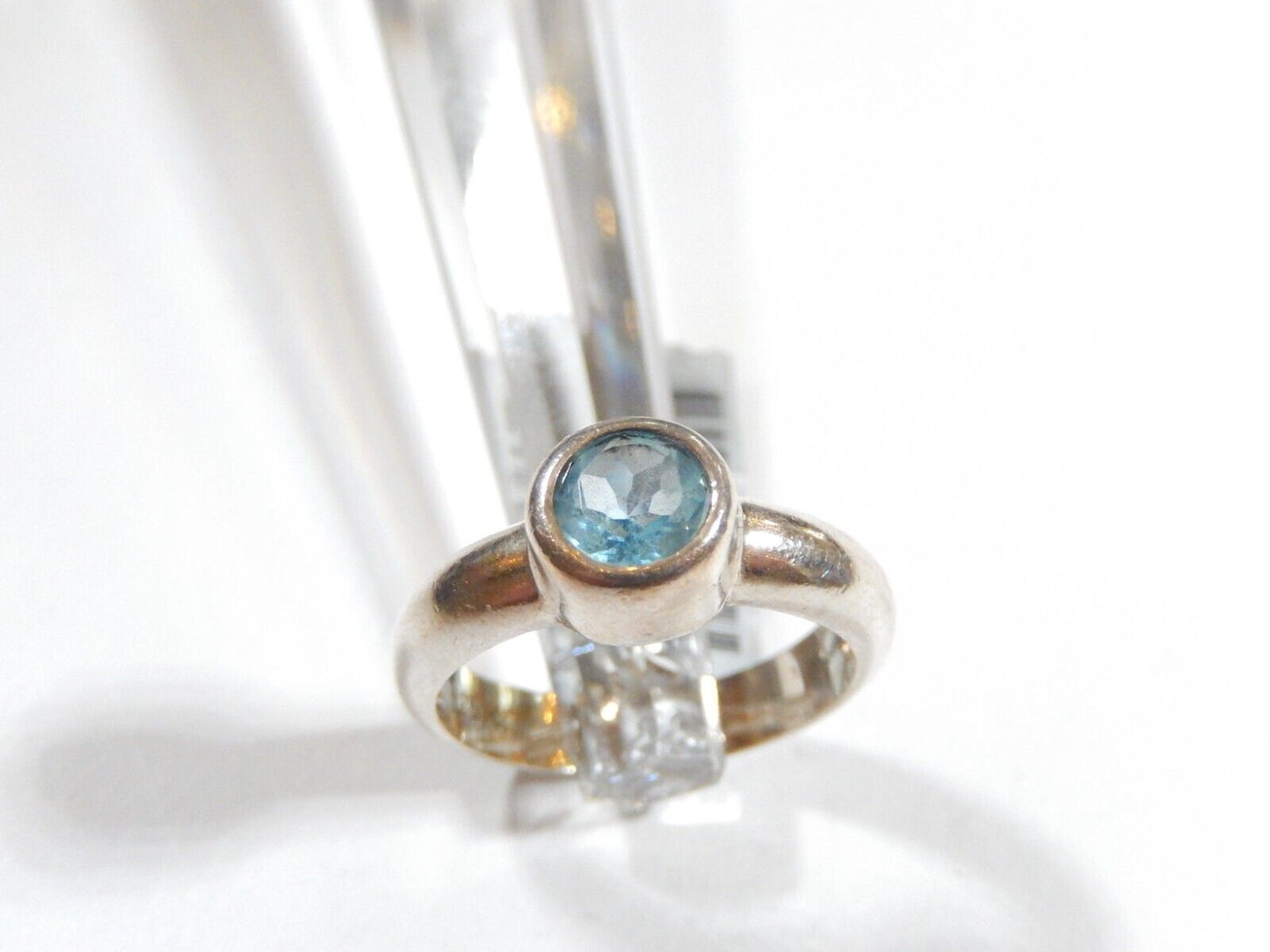 *VINTAGE*  Sterling Silver .75 CT  Bezel Set Blue Topaz Solitaire Ring Size 7.5