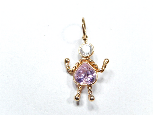 Pendant Charm 14k Yellow Gold Birthstone Child Kid Pink Sapphire For September