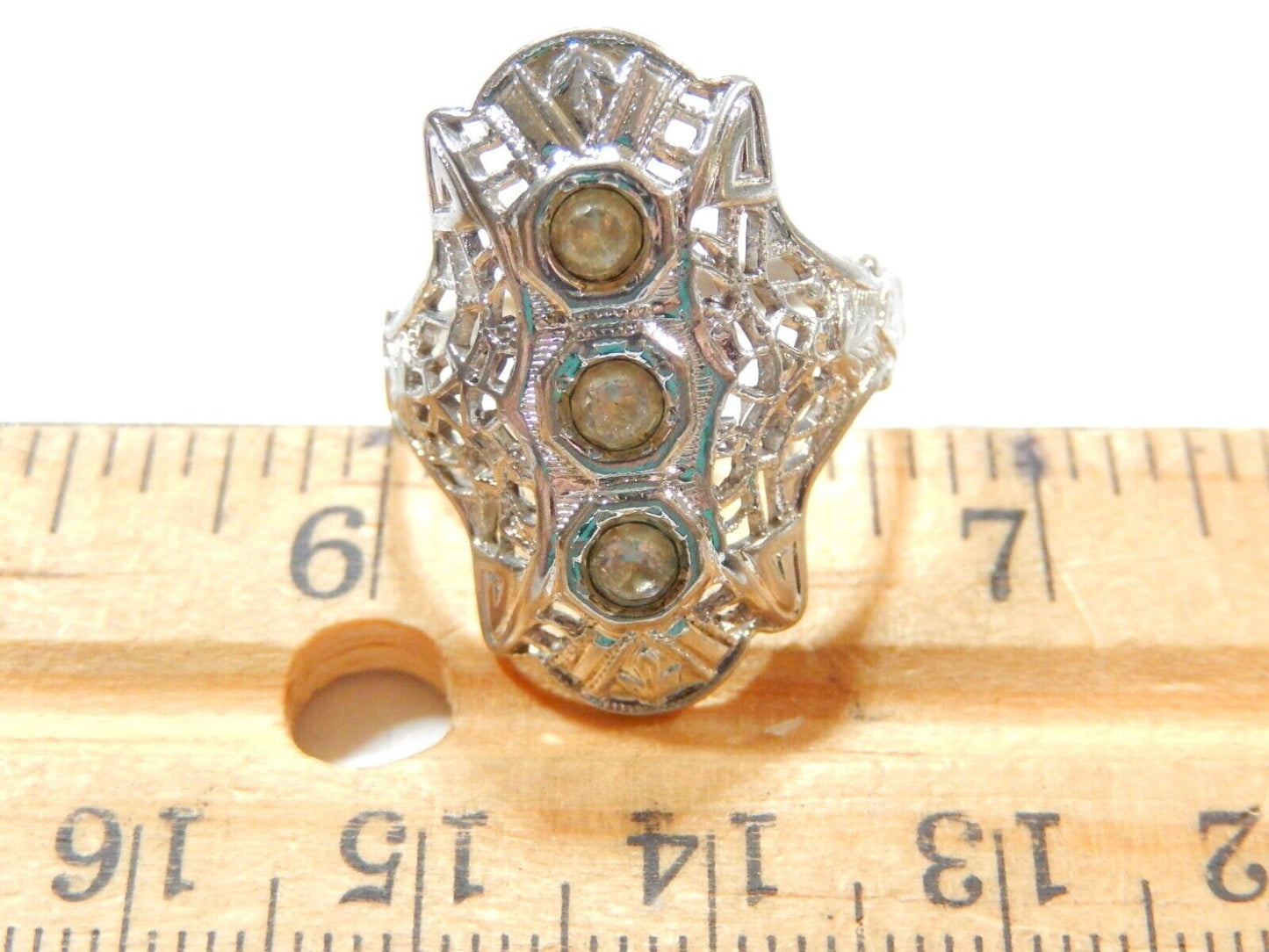 *VINTAGE* Sterling Art Deco Simulated Yellow Diamond Antique Victorian Ring Sz 8