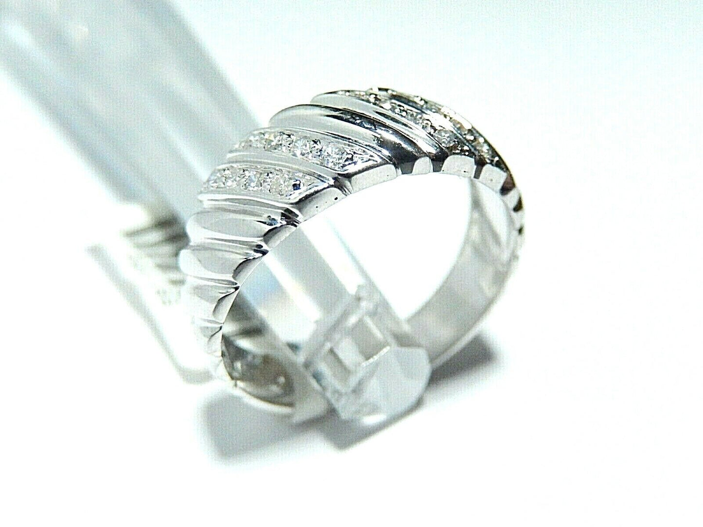 18K MENS/LADIES WHITE GOLD 8 MM WEDDING BAND REAL DIAMOND RING 1/5 CT Sz 9.75