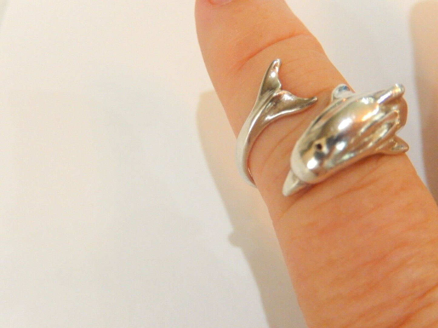 *VINTAGE*  Sterling Silver Heavy Large Wrap Bypass Dolphin Ring Size Adjustable
